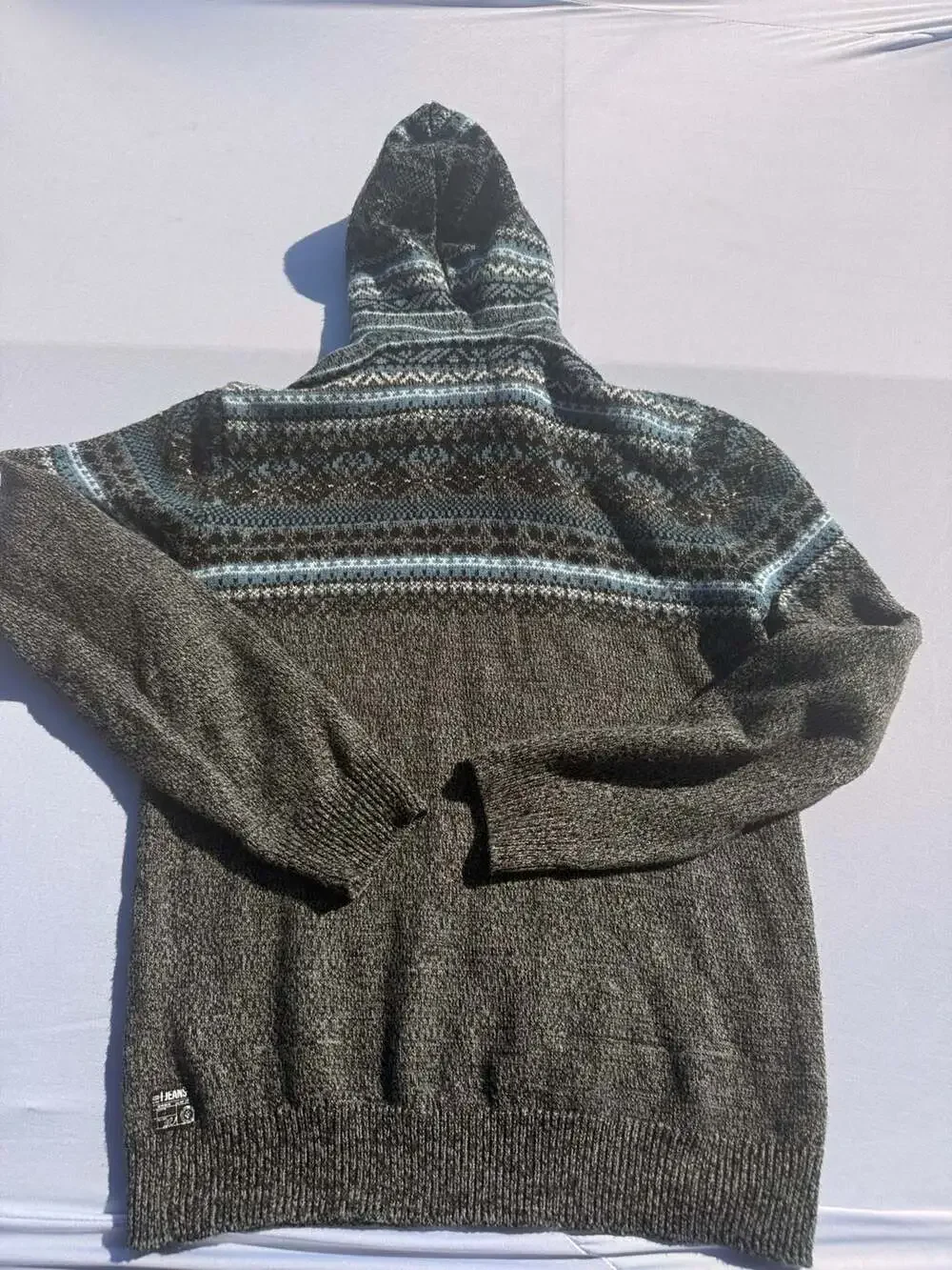 Jeans by Buffalo Knit Hoodie Sweater Men's Small Grey Nordic Aztec Pattern